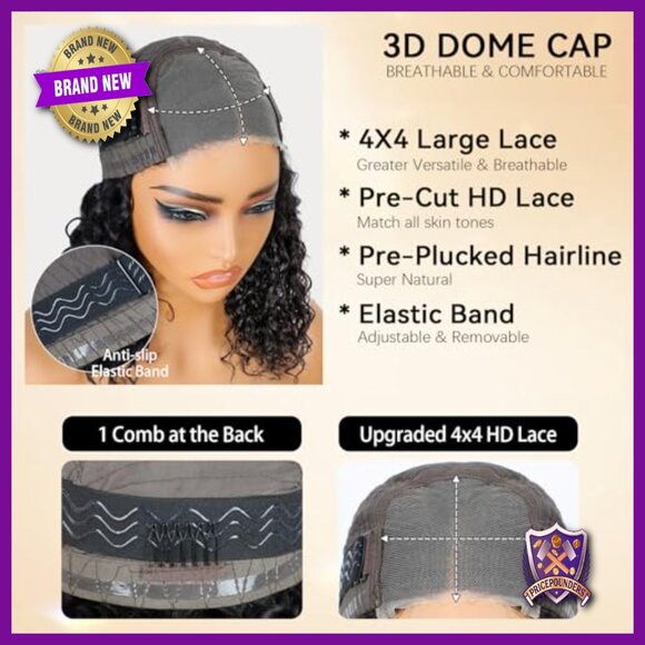 Glueless Human Hair Wig 12 Inch Curly Bob Pre Plucked Lace Closure